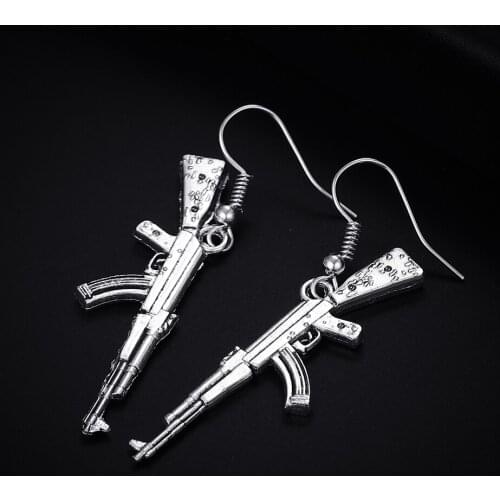 Trendy Vintage Rifle Shape Dangle Antique Silver Plated Earrings for Women Girl Retro Drop Earrings Cute Earring Jewelry