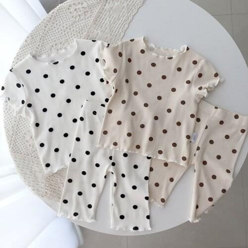 Girls fashion short-sleeved suit summer outing baby polka dot printing two-piece baby child childrens home clothes pajamas 2021