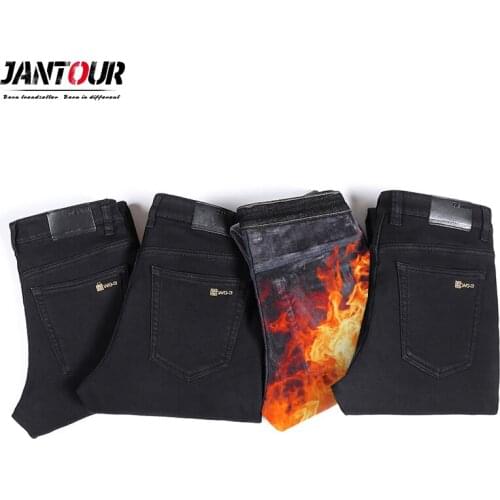 Brand 2020 New Mens Plus Cashmere Business Casual Loose Straight Jeans Stretch Black Denim Warm Trousers Jeans Big Size 40-44