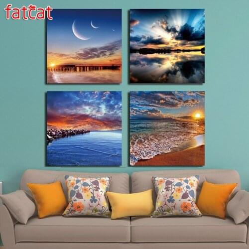 FATCAT sunset nature sea landscape 4piece/set 5d diy diamond painting full square round drill diamond embroidery kits AE2719