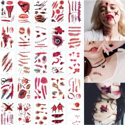 Scars Halloween Tattoo Stickers Funny Scary Scar Waterproof Stickers Horror Ghost Party DIY Happy Halloween Party Decor 2021