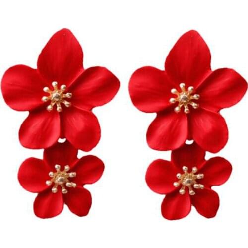 Creative Fashion New Hot Earrings Personality Trend Multicolor Double Flower Ear Studs Simple Sweet Earrings Friends Marry Gifts
