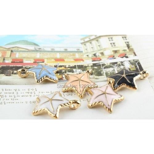 New Arrived Trendy Metalsea Stars Shape 50pcs/lot Mix Alloy Drop Oil Gold Tone Plated Charms Diy Jewelry Decoration Accessories