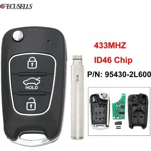 3 Button Upgraded Folding Flip Remote Car Key 433Mhz ID46 Chip P/N: 95430-2L600 for Hyundai I30 2007 2008 2009 2010 2011 2012