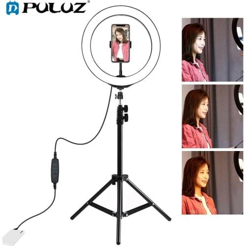 PULUZ 10/12 inch Dimmable LED Selfies Ring Light&Light Stand&Phone Holder Vlogging Photo Video Light for Makeup Live Instagram