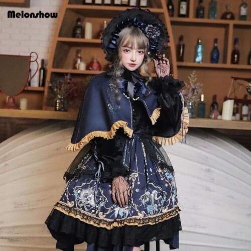 Melonshow Gothic Lolita Dress Plus Size Blue Black Lolita Dress Women Lolita Vintage Victorian Dress Woman Dress Loli Clothing