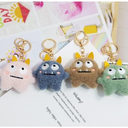 Plush Big-eyed Little Monster Keychain Couple Girlfriend Bag Pendant Cute Doll Accessories Car Key Ring Surprise Gift