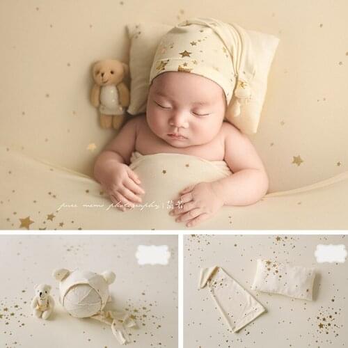 Newborn Photography Props Girl Starlight Nightcap Pillow Bear Set Baby Photo Background Cloth Boy Fotografia Accessories Mat