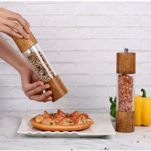 Manual Salt Pepper Mill Wood Seasoning Grinders Household Adjustable Abrader With Ceramic Grinding Core Kitchen Accessories
