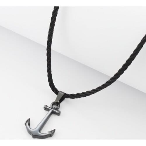Runda 2020 Fashion IP Black Stainless Steel Sailor Anchor Pendant Necklace for Men Jewelry with Nylon Rope