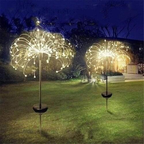 Solar Powered Outdoor Grass Globe Dandelion Fireworks Lamp 90/150 LED for Garden Lawn Landscape Lamp Holiday Light