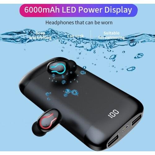 Q66 TWS Wireless Bluetooth Headset Music Stereo Headphones Sports Waterproof Earphones, 6000mAh Battery Charge Case For Phone