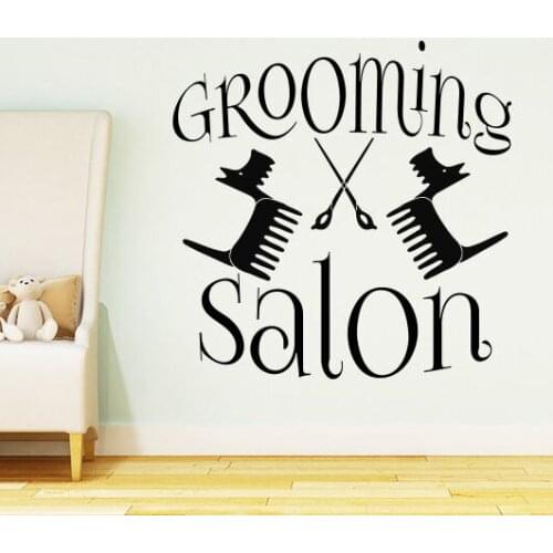 Grooming Salon Logo Wall Decal Pet Shop Vinyl Wall Stickers Removable Dog Cat Beauty Salon Wall Mural Pets Shop Decor AY1349
