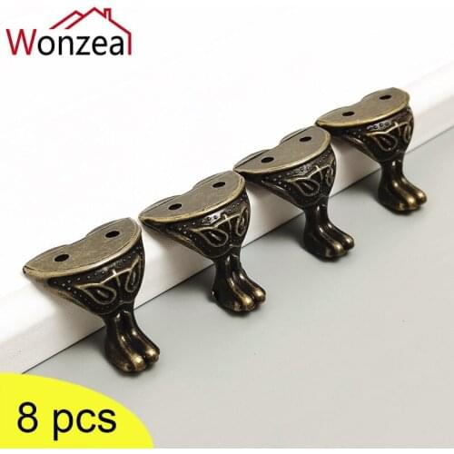 Wonzeal 8pcs Antique Brass Silvery Vintage Jewelry Chest Gift Wine Box Wooden Case Cabinet Decor Feet Leg Corner Protector
