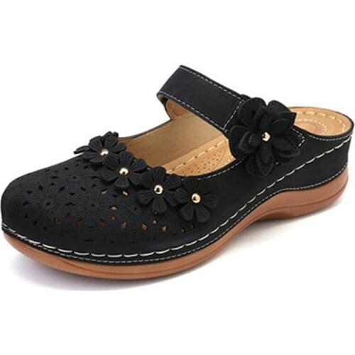 Women Platform Sandals Hollow Flower Retro Style PU Leather Anti-slip for Summer NYZ Shop