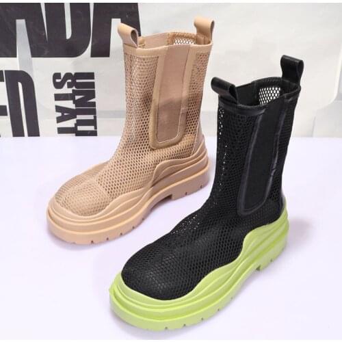 Autumn New Woman Military Boots Girls Mesh Ankle Shoes Women Platform Flats Ladies Chelsea Boots Female Brand Motorcycle Boots