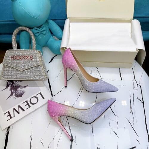 2021 Newest Spring Shoes Woman Sexy Pointed-Toes Super High Heels Woman Pumps Crystal Decora Woman Pumps Party Shoes Botas Mujer