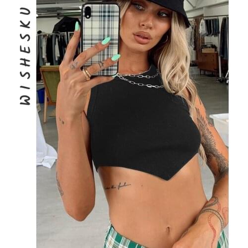 Ribbed O Neck Pullover Solid Color Short Vest Women Girls Sexy Tank Y2K Crop Tops 2021 Summer Sleeveless Off Shoulder Top
