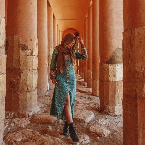 Boho Vintage green Floral Print Kimono Women bohemian V Neck batwing Sleeves happie Blouses Casual Blusas robe Kimono A595