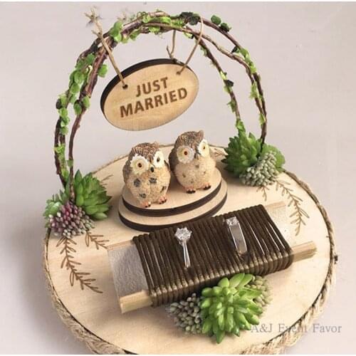 1pcs lot Birthday party decoration custom engagement bearer rings pillow holder Happiness Owl ring box wedding wood