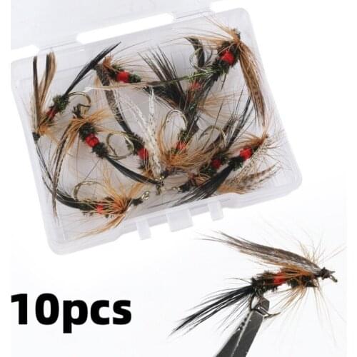 10pcs/set Fishing Bionic Fly Hooks Hair Needle Road Bait Bionic Bait Feather Hooks Fishing Tackle Fake Lure Artificial Bait