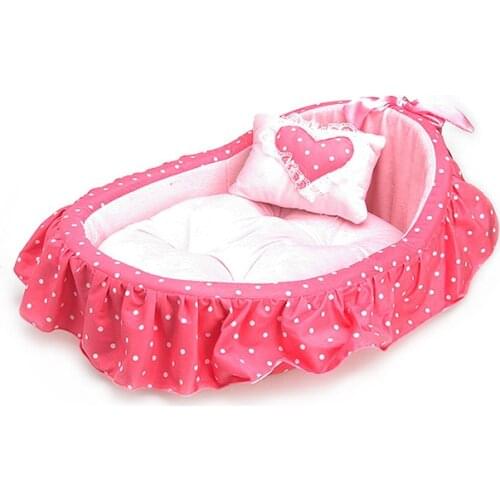 2016 new dogs cats lovely pink bed pet dog cat fashion dot princess house doggy winter warm soft kennels puppy beds sofas