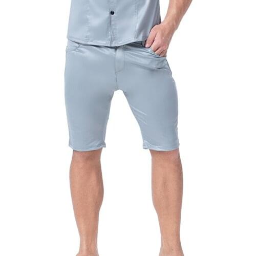 2019 PVC Night Club Men Striped PU Short Trousers S-2XL Sexy Men Faux Leather Front Zipper Erotic Pants With Pocket