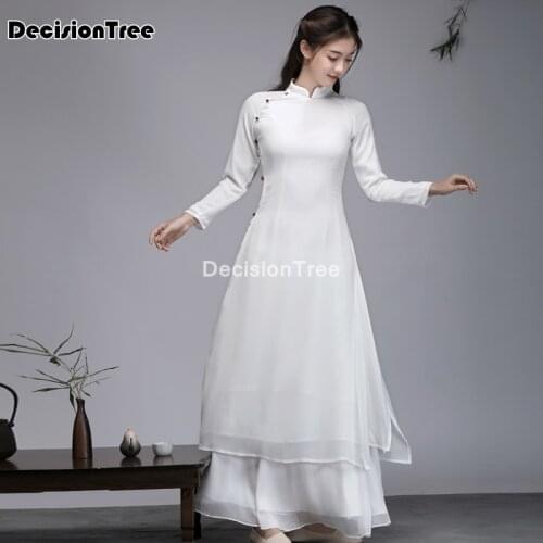 2021 chinese dress cheongsam qipao party oriental long dress pure white cotton linen women elegant qipao robe retro vestido