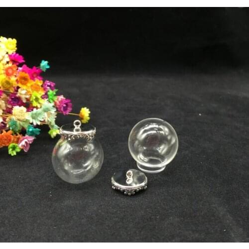 5sets/lot 25*15mm Transparent glass globe with antique silver findings set glass bubble glass vial pendant fashion diy jewelry