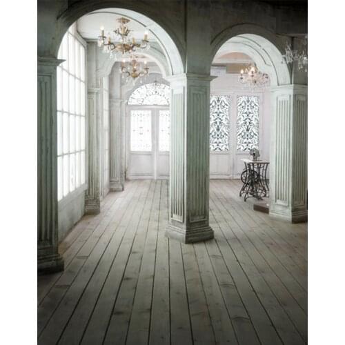 5x7ft Wooden Floor Vintage White Hall Photography Backdrops Photo Props Studio Background