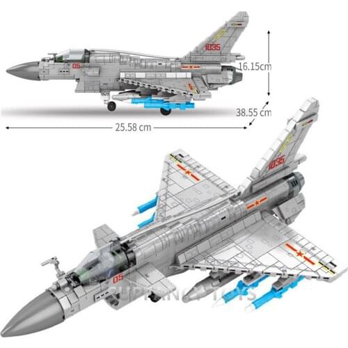 820Pcs Military J-10 Fighter Building Blocks Sets High-tech Army War Weapon Aircraft Model Bricks Educational Toys For Children