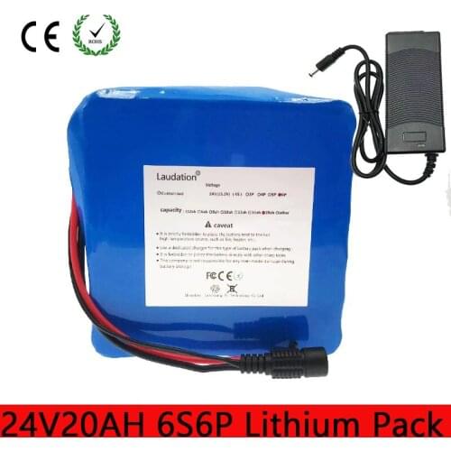 24V 20ah Bicycle Battery 24V 25.2V 19200MAH Lithium-Ion Rechargeable Battery 6S 6P 350W E Bicycle 250W With 2A Charger