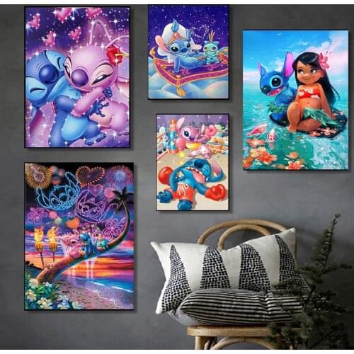 5D Diamond Painting Disney Anime Lilo & Stitch Cross Stitch Full Square Diamond Embroidery Mosaic Picture Rhinestones Decor Gift