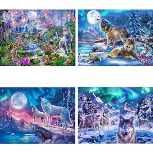 Diy 5d Full Diamond Painting Animal Embroidery Square Round Dirll Moonlight Wolf Group Mosaic Furniture Cross Stitch Hobby Gift
