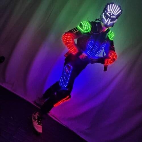 Future space warrior armor Led lumious costume with mask christmas nightclub bar stage dance show wear