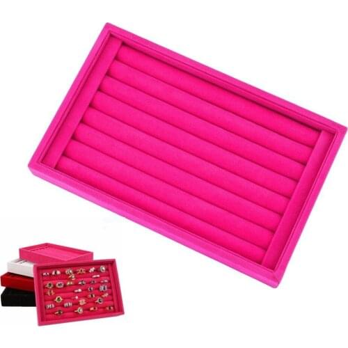 Hot Pink Ring Velvet Jewellery Display Box Cufflinks Storage Tray Case Holder Organizer