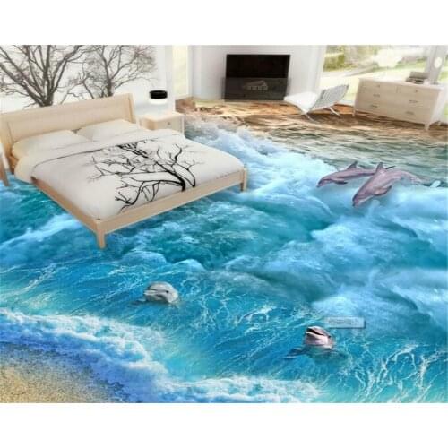 Beibehang 3D Ocean World Blue Sea Dolphin Starfish Floor Patch Crossing Parquet Living Room Bedroom Bathroom 3D Floor photo