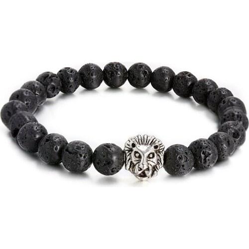 Lion Charms Diffuser Bracelets Black Lava Beads Natural Stone Bracelet For Women Men Jewelry Christmas