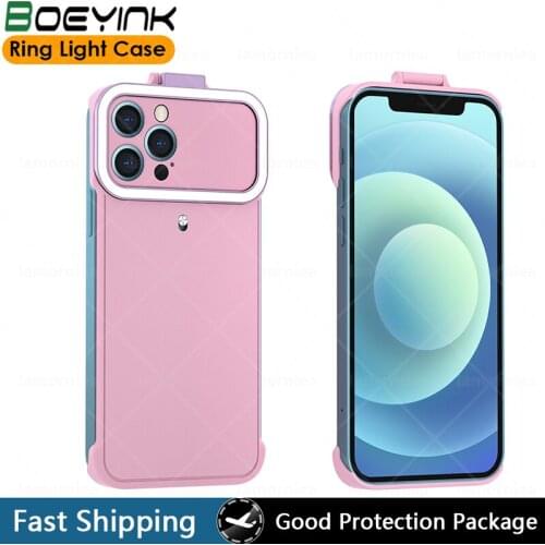 Wireless Charge Case For iPhone 12 Pro Max Ring Light Flash Cover LED Selfie Flashlight Cellphone Case For iPhone 12 Mini 12Pro