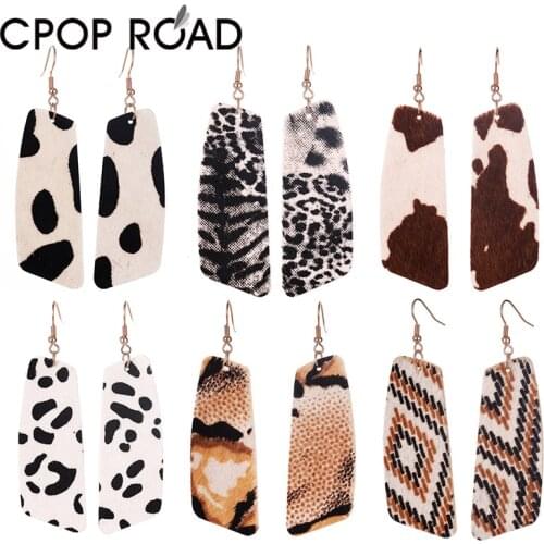 Cpop Cowhide Leather Earrings Animal Pattern Textured Bohemia Dangle Earrings Geometric Leopard Multicolor Christmas Wholesale
