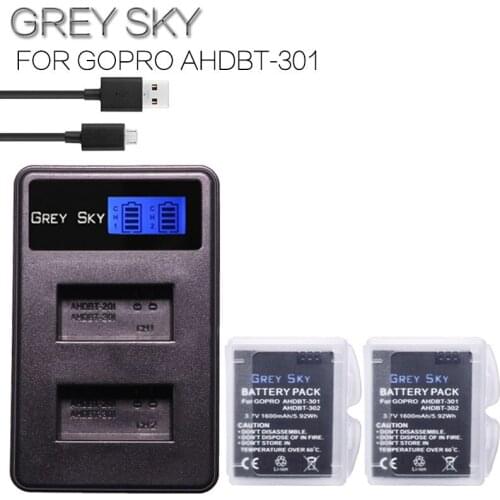GoPro Hero3 Hero3+ hero 3 hero 3+ battery +LCD dual charger for go pro AHDBT-301 action camera accessory
