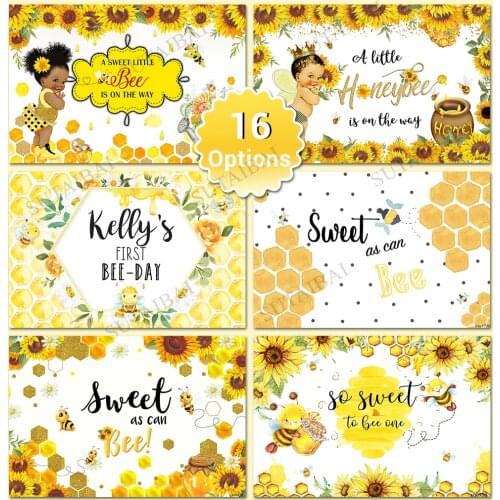 Photography Backdrop Yellow Honeycomb Sunflowers Bee Day Birthday Baby Shower Party Background Photo Studio Prop Photozone