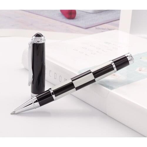 Fuliwen Celluloid Fashion Roller Ball Pen with Smooth Refill , Black & White Squares Pattern Writing Pen for Office , School