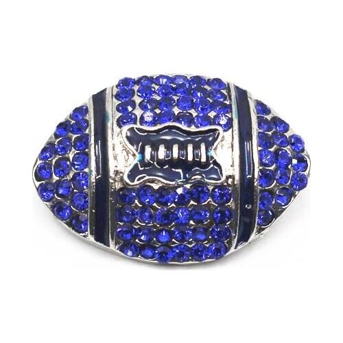 Hot Sale 6pcs/lot Full Rhinestone Blue Football Snap Buttons Sports Snap Charms Fit 18mm/20mm DIY Snap Bracelet Jewelry Making