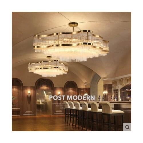 Living room crystal lamp golden luxury hotel lobby restaurant lamps rectangular post-modern fashion villa model room