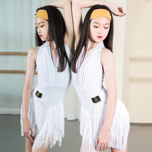 Tassel Latino Dance Dress For Kids Sexy Stage Costume Modern Dance Wear Chacha Rumba Outfit Girls Ballroom Dance Dresses JL1459