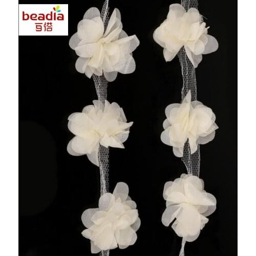 5cm width Orangza Lace Ivory Color 3D Chiffon Cluster Flowers Lace Trim 2 yards approx 24pc Handmade Flower