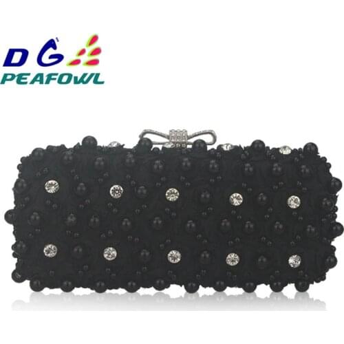 Fashion Rose Flower Round Beaded Crystal Evening Party Clutch black Bag Chain Women Nigerian Wedding Wallet HandBag