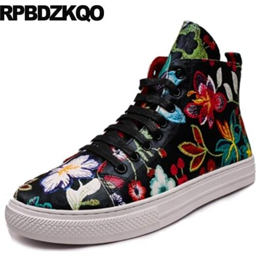Designer Hip Hop Casual Embroidery High Top Trainers Shoes Sneakers Elevator Flower Boys Black Skate Men Embroidered Floral