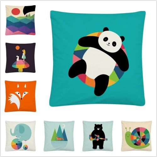 Bear panda fox snail simple cartoon picture Soft Short Plush Cushion Cover Pillow Case for Home Sofa Car Decor Pillowcase 45X45